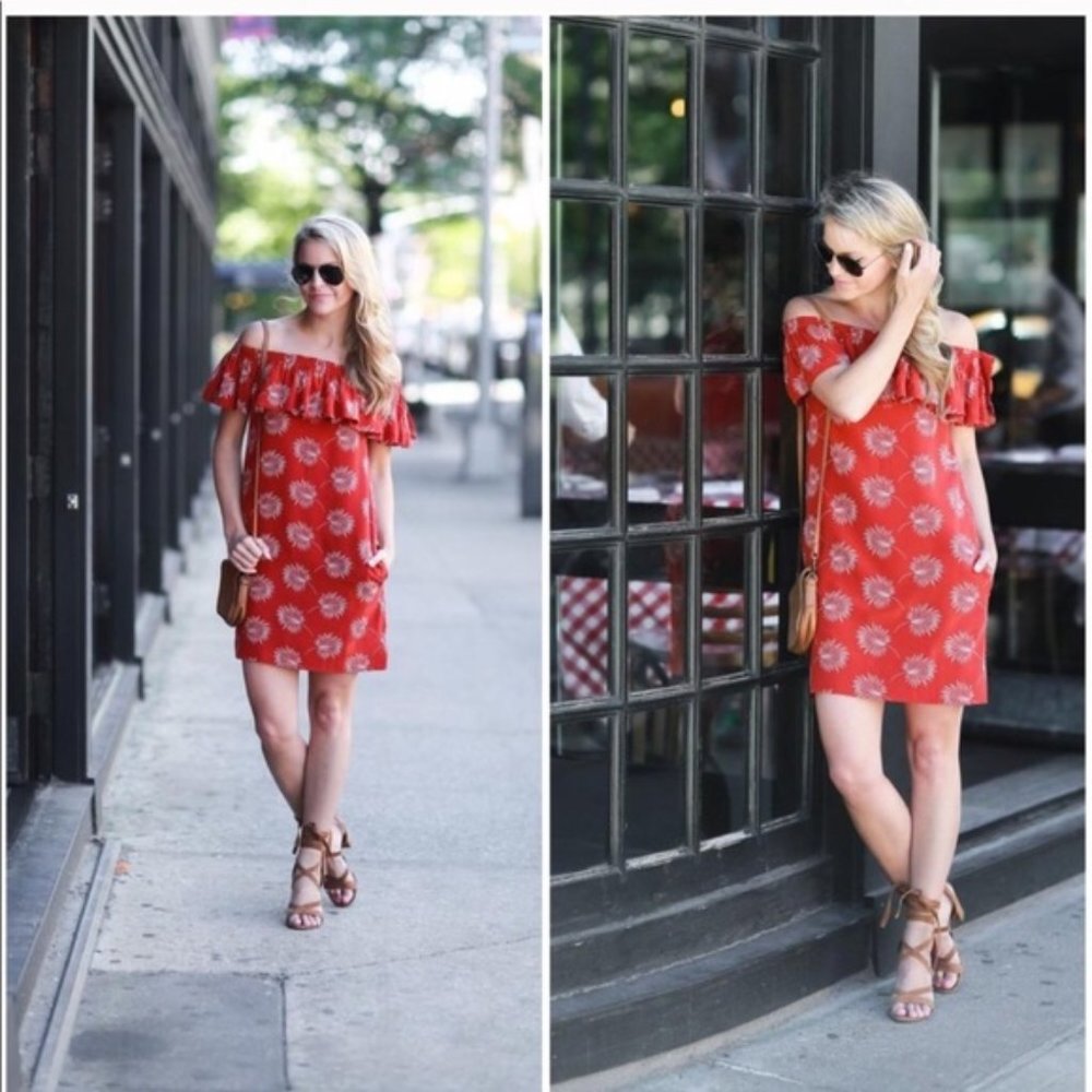 Madewell Silk Off Shoulder Dress Palmflower Medium - Picture 7 of 7
